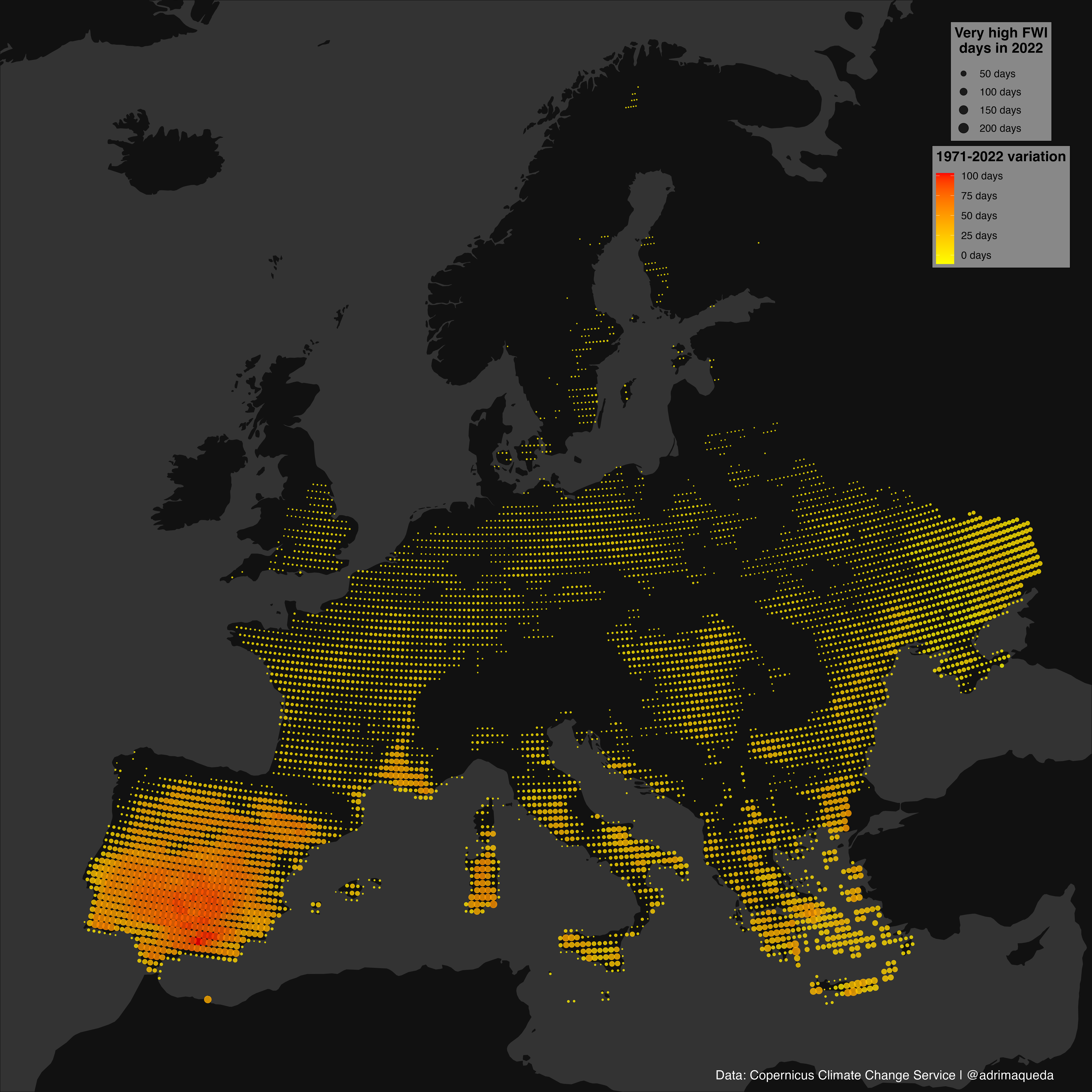 Wildfire risk in Europe over time