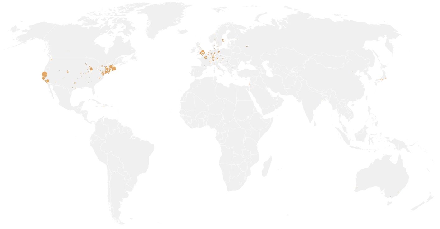Locations of the institutions where the 'laureatus' were based